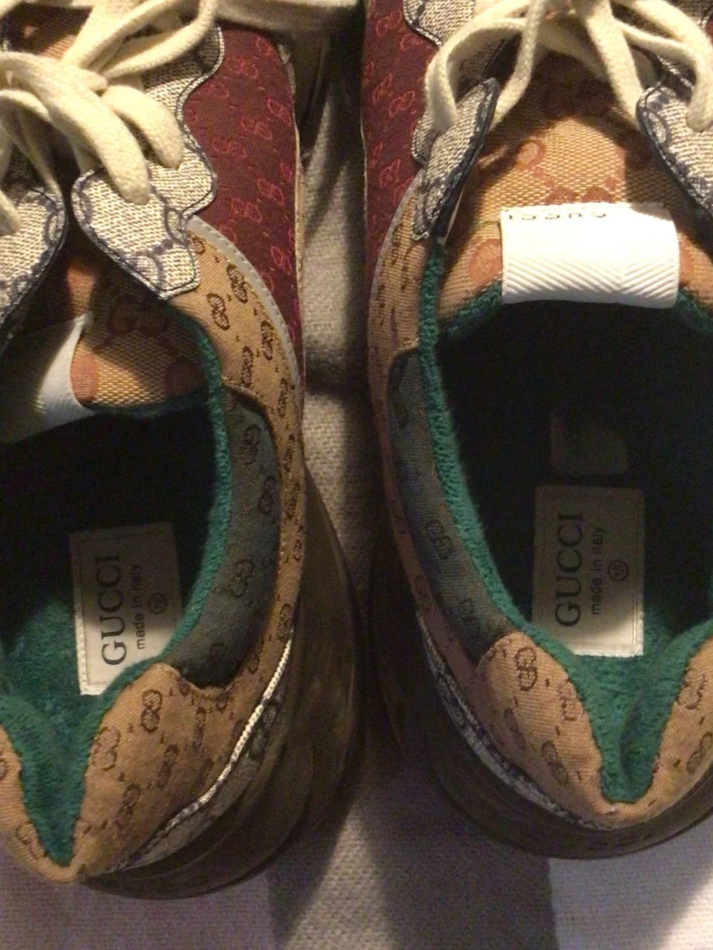 Gucci Burgundy, Beige and Teal Monogram Runner Sneakers